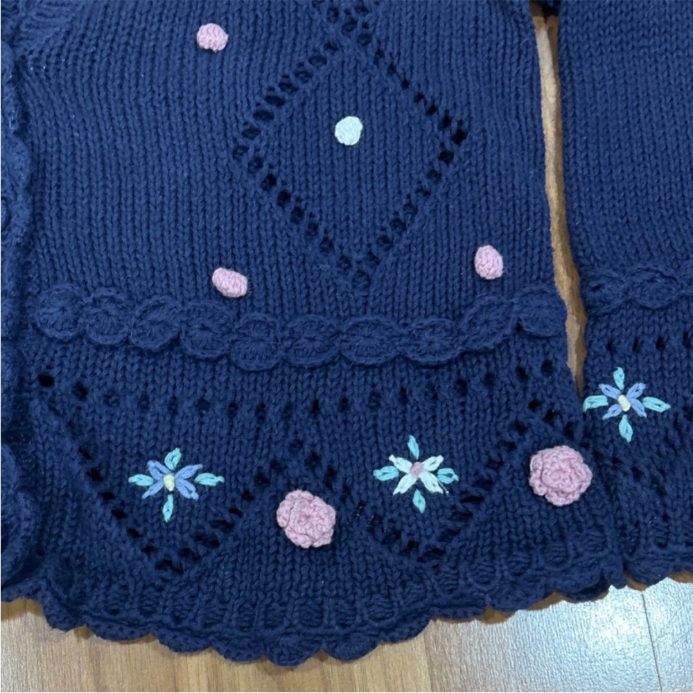 Women's Navy Blue Cardigan with Pink and White Accents - Picture 6 of 8
